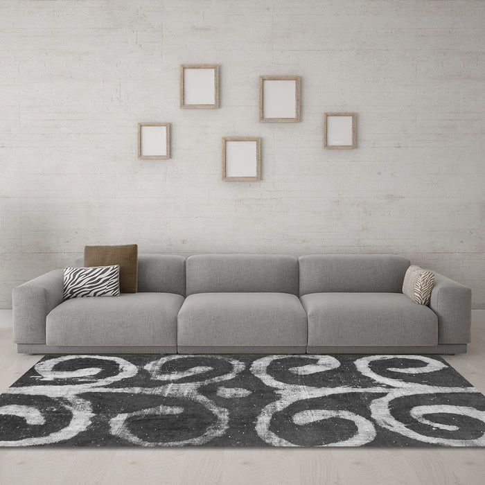 Machine Washable Abstract Gray Modern Rug in a Living Room,, wshabs1363gry