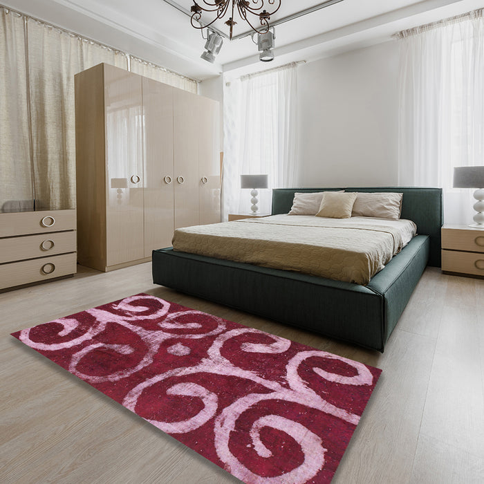 Machine Washable Abstract Pale Violet Red Pink Rug in a Bedroom, wshabs1363