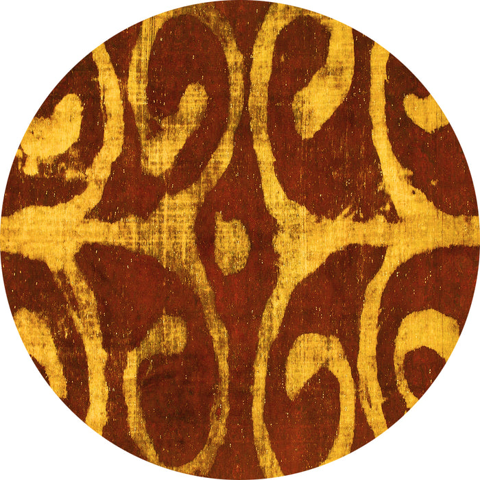 Round Machine Washable Abstract Yellow Modern Rug, wshabs1363yw