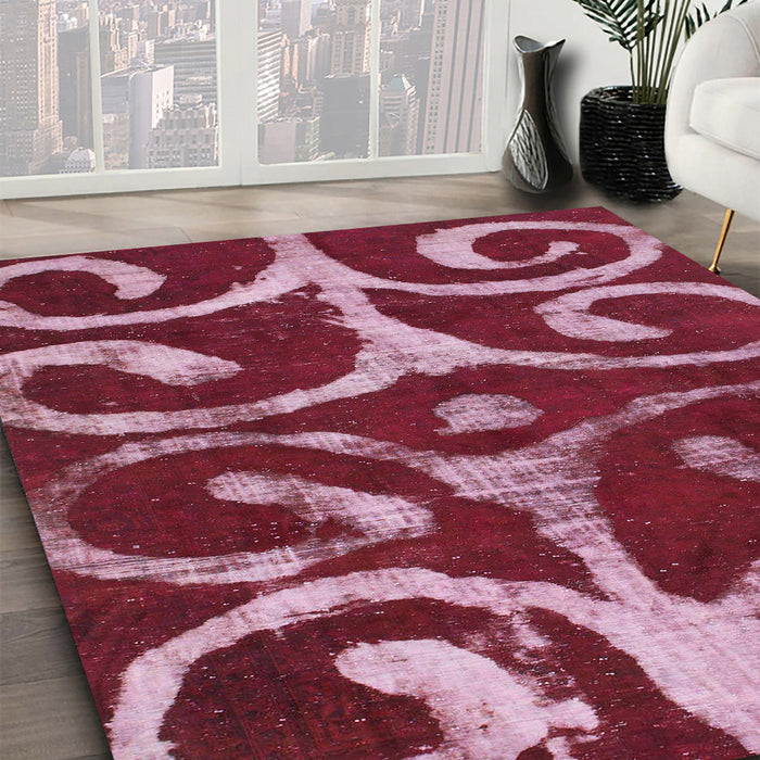 Abstract Pale Violet Red Pink Modern Rug in Family Room, abs1363
