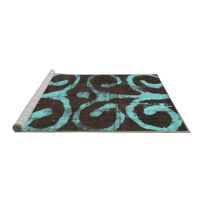 Sideview of Machine Washable Abstract Turquoise Modern Area Rugs, wshabs1363turq