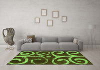 Machine Washable Abstract Green Modern Rug, wshabs1363grn