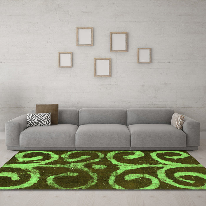 Machine Washable Abstract Green Modern Area Rugs in a Living Room,, wshabs1363grn