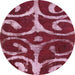 Round Machine Washable Abstract Pale Violet Red Pink Rug, wshabs1363