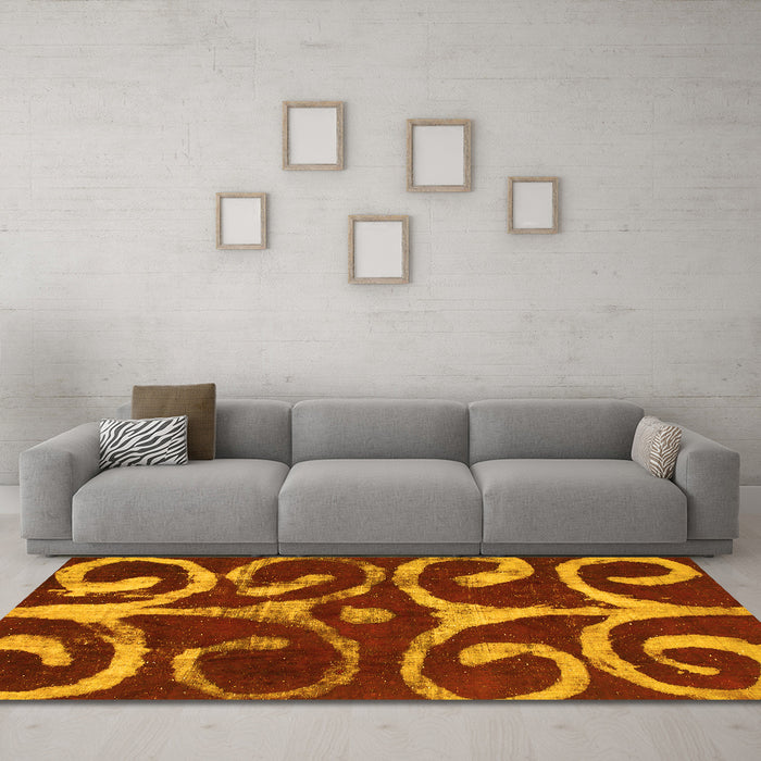 Machine Washable Abstract Yellow Modern Rug in a Living Room, wshabs1363yw