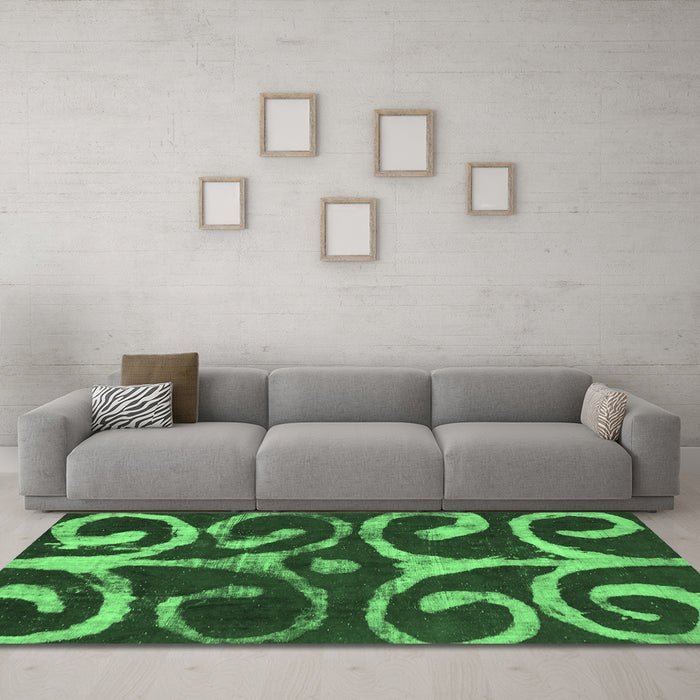 Machine Washable Abstract Emerald Green Modern Area Rugs in a Living Room,, wshabs1363emgrn