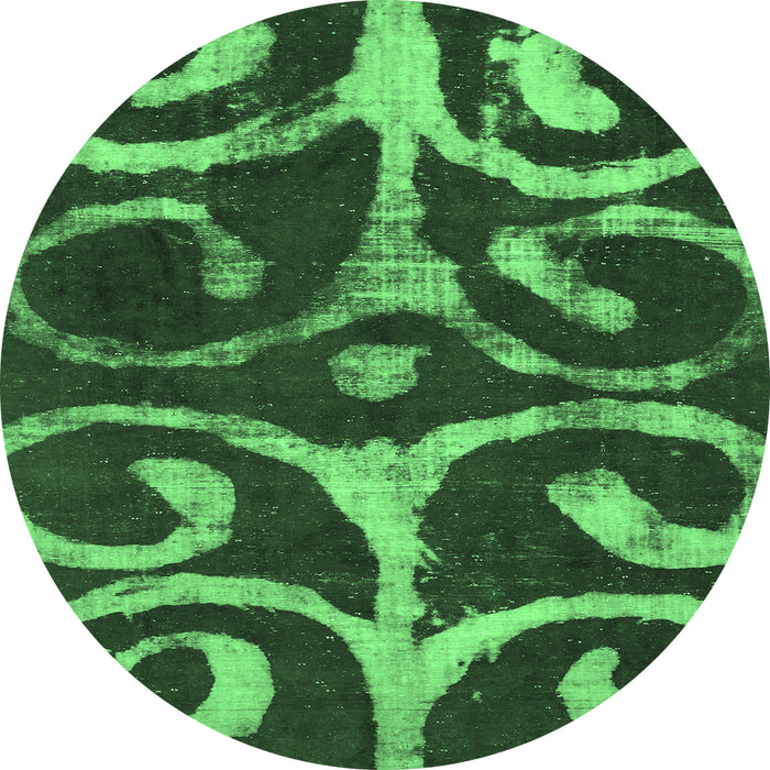 Round Machine Washable Abstract Emerald Green Modern Area Rugs, wshabs1363emgrn