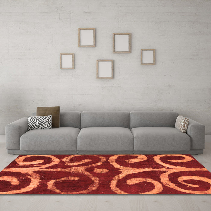 Machine Washable Abstract Orange Modern Area Rugs in a Living Room, wshabs1363org