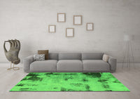 Machine Washable Abstract Green Modern Rug, wshabs1364grn