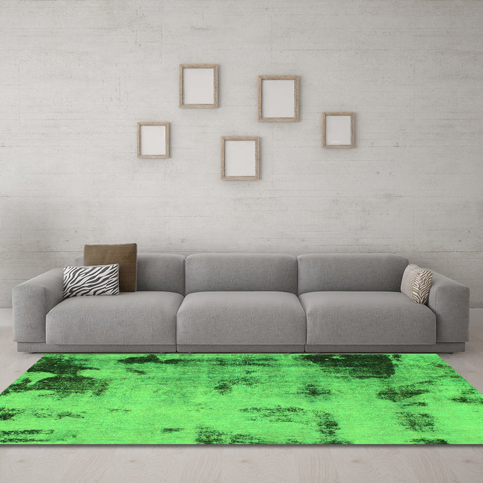 Machine Washable Abstract Green Modern Area Rugs in a Living Room,, wshabs1364grn