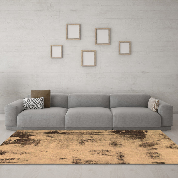 Machine Washable Abstract Brown Modern Rug in a Living Room,, wshabs1364brn