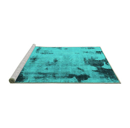 Sideview of Machine Washable Abstract Turquoise Modern Area Rugs, wshabs1364turq