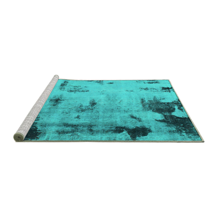 Sideview of Machine Washable Abstract Turquoise Modern Area Rugs, wshabs1364turq
