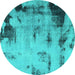 Round Abstract Turquoise Modern Rug, abs1364turq