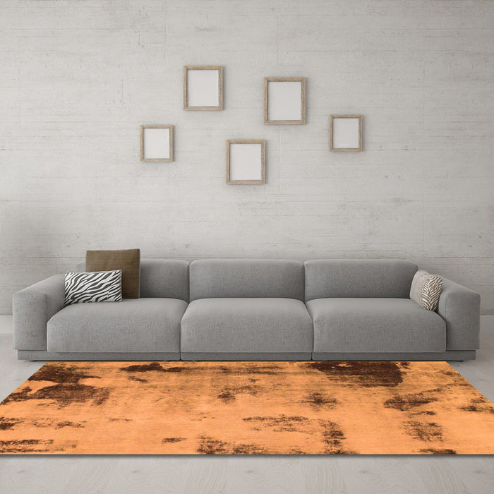 Machine Washable Abstract Orange Modern Area Rugs in a Living Room, wshabs1364org