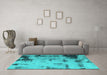 Machine Washable Abstract Turquoise Modern Area Rugs in a Living Room,, wshabs1364turq