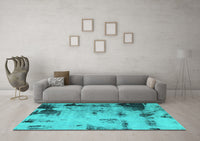 Machine Washable Abstract Turquoise Modern Rug, wshabs1364turq