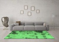 Machine Washable Abstract Emerald Green Modern Rug, wshabs1364emgrn