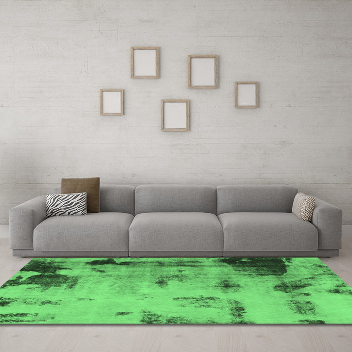 Machine Washable Abstract Emerald Green Modern Area Rugs in a Living Room,, wshabs1364emgrn