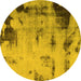 Round Abstract Yellow Modern Rug, abs1364yw