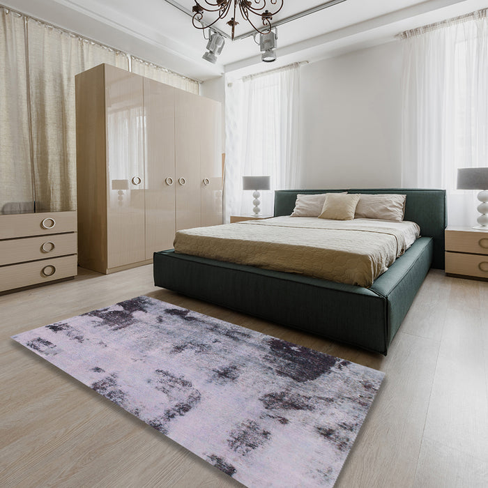 Machine Washable Abstract Wisteria Purple Rug in a Bedroom, wshabs1364