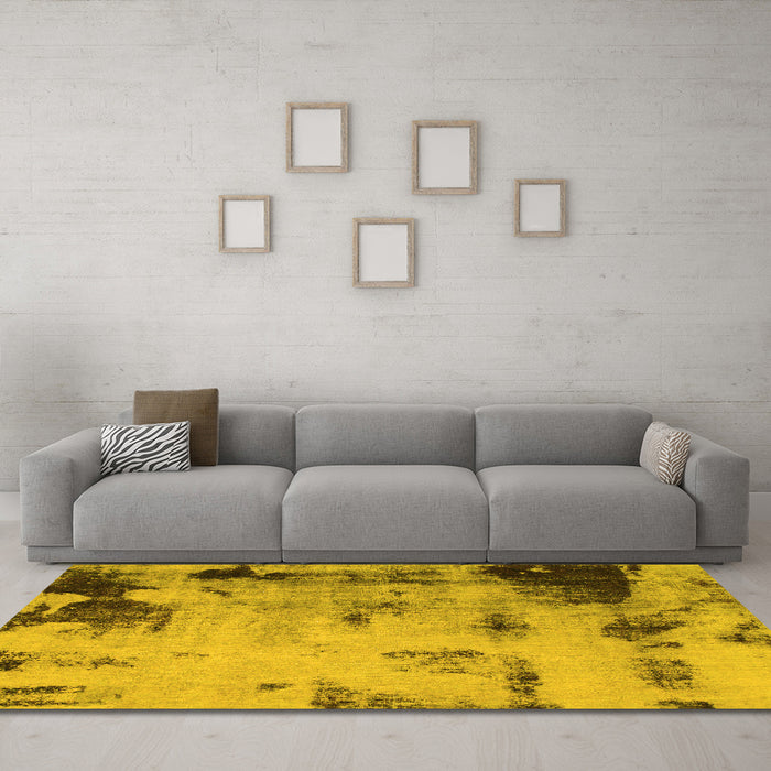 Machine Washable Abstract Yellow Modern Rug in a Living Room, wshabs1364yw
