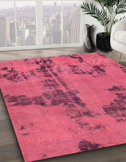 Abstract Violet Red Pink Oriental Rug in Family Room, abs1365