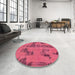 Round Abstract Violet Red Pink Oriental Rug in a Office, abs1365