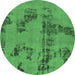 Round Machine Washable Oriental Emerald Green Traditional Area Rugs, wshabs1365emgrn