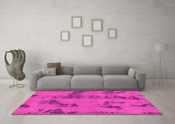 Machine Washable Oriental Pink Traditional Rug in a Living Room, wshabs1365pnk