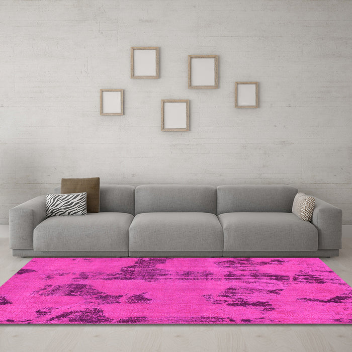 Machine Washable Oriental Pink Traditional Rug in a Living Room, wshabs1365pnk
