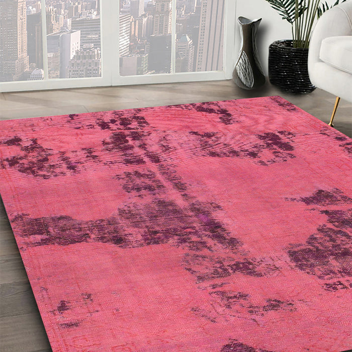 Machine Washable Abstract Violet Red Pink Rug in a Family Room, wshabs1365