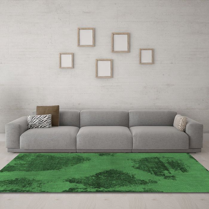 Machine Washable Abstract Emerald Green Modern Area Rugs in a Living Room,, wshabs1366emgrn