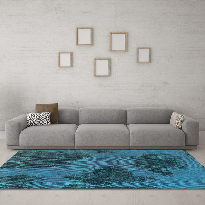 Machine Washable Abstract Turquoise Modern Area Rugs in a Living Room,, wshabs1366turq
