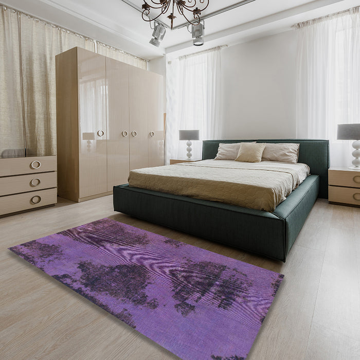Machine Washable Abstract Purple Flower Purple Rug in a Bedroom, wshabs1366