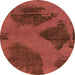 Round Machine Washable Abstract Orange Modern Area Rugs, wshabs1366org