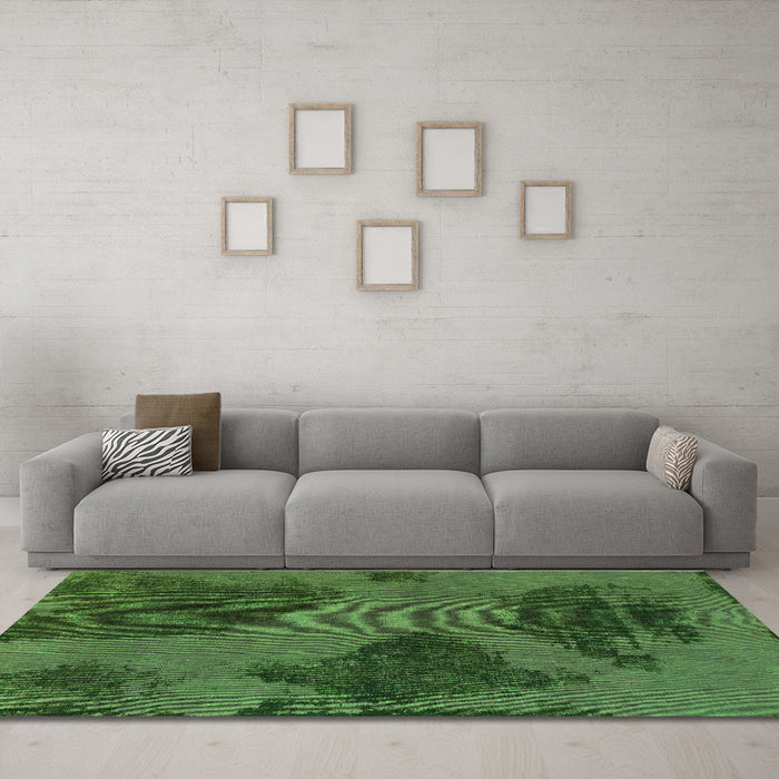 Machine Washable Abstract Green Modern Area Rugs in a Living Room,, wshabs1366grn