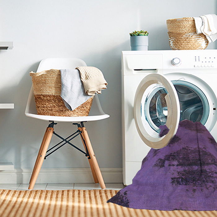 Machine Washable Abstract Purple Flower Purple Rug in a Washing Machine, wshabs1366
