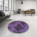 Round Machine Washable Abstract Purple Flower Purple Rug in a Office, wshabs1366