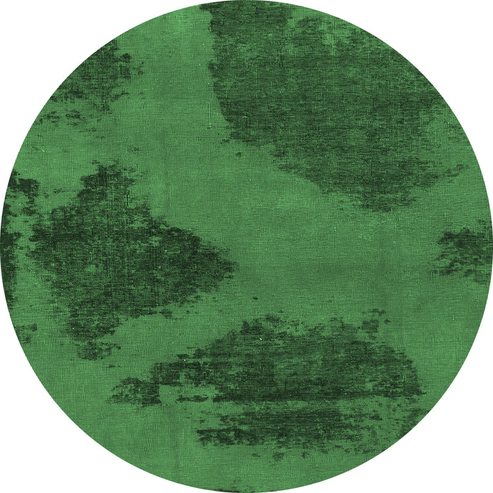 Round Machine Washable Abstract Emerald Green Modern Area Rugs, wshabs1366emgrn