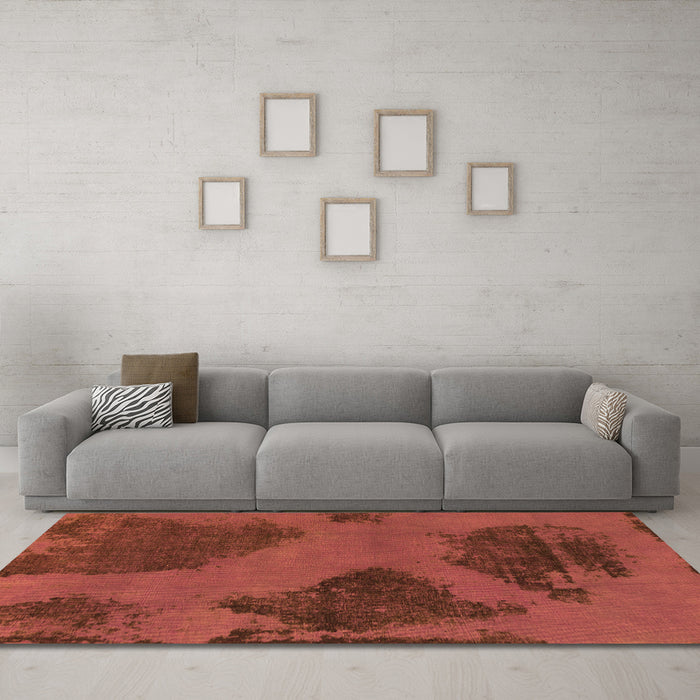 Machine Washable Abstract Orange Modern Area Rugs in a Living Room, wshabs1366org