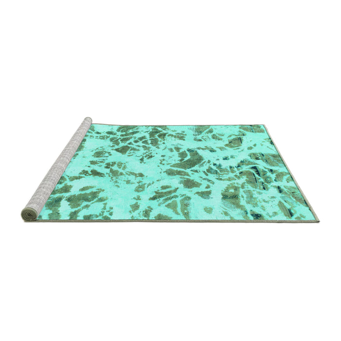 Sideview of Machine Washable Abstract Turquoise Modern Area Rugs, wshabs1367turq