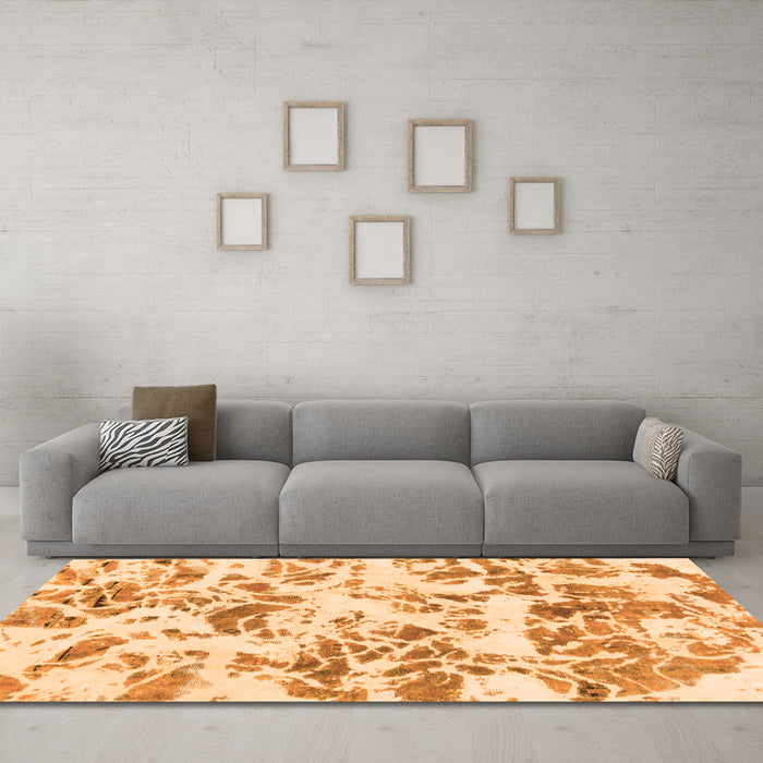 Machine Washable Abstract Orange Modern Area Rugs in a Living Room, wshabs1367org