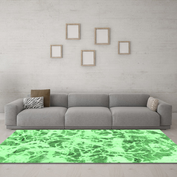 Machine Washable Abstract Emerald Green Modern Area Rugs in a Living Room,, wshabs1367emgrn