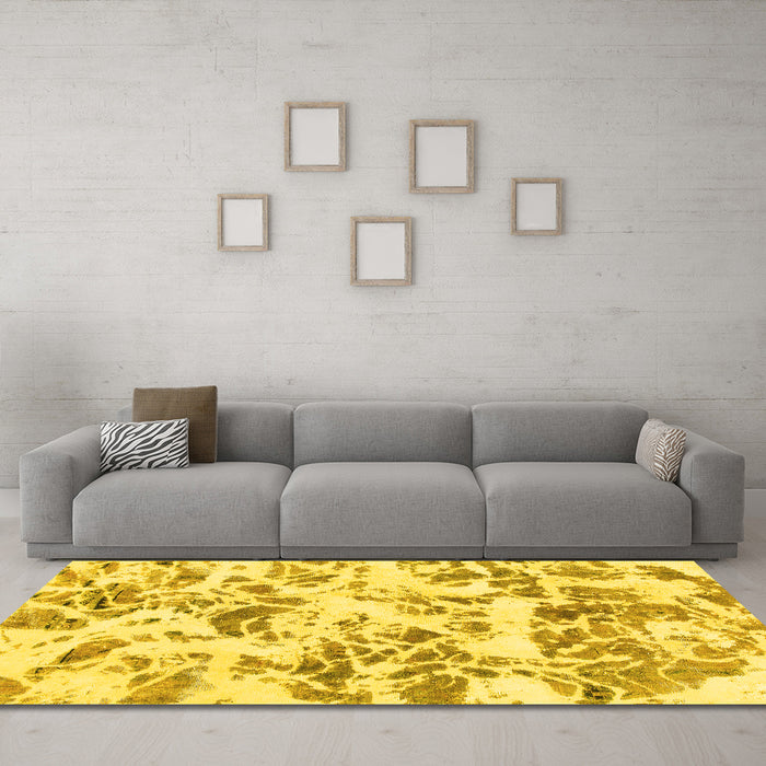 Machine Washable Abstract Yellow Modern Rug in a Living Room, wshabs1367yw