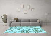 Machine Washable Abstract Light Blue Modern Rug, wshabs1367lblu