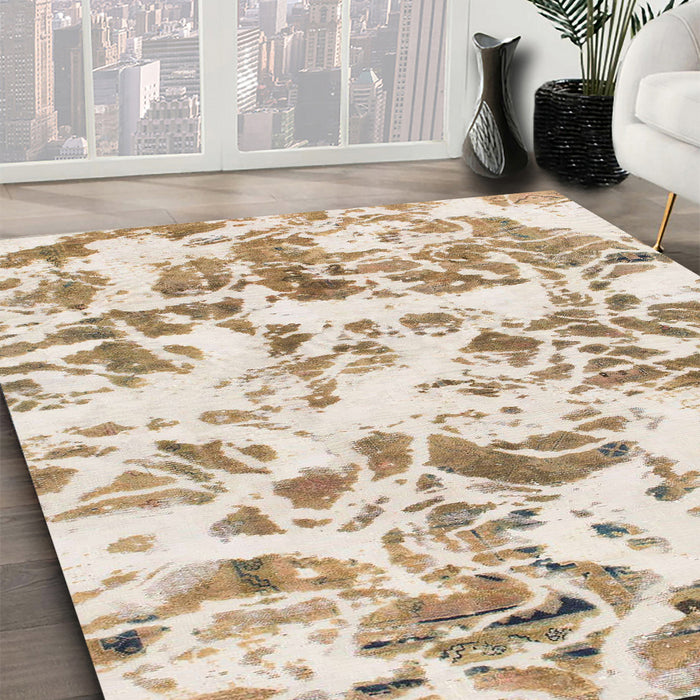 Abstract Gold Modern Rug in Family Room, abs1367