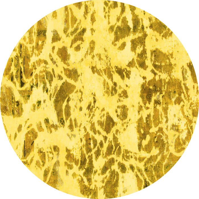 Round Abstract Yellow Modern Rug, abs1367yw