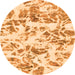 Round Machine Washable Abstract Orange Modern Area Rugs, wshabs1367org