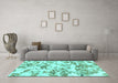 Machine Washable Abstract Turquoise Modern Area Rugs in a Living Room,, wshabs1367turq